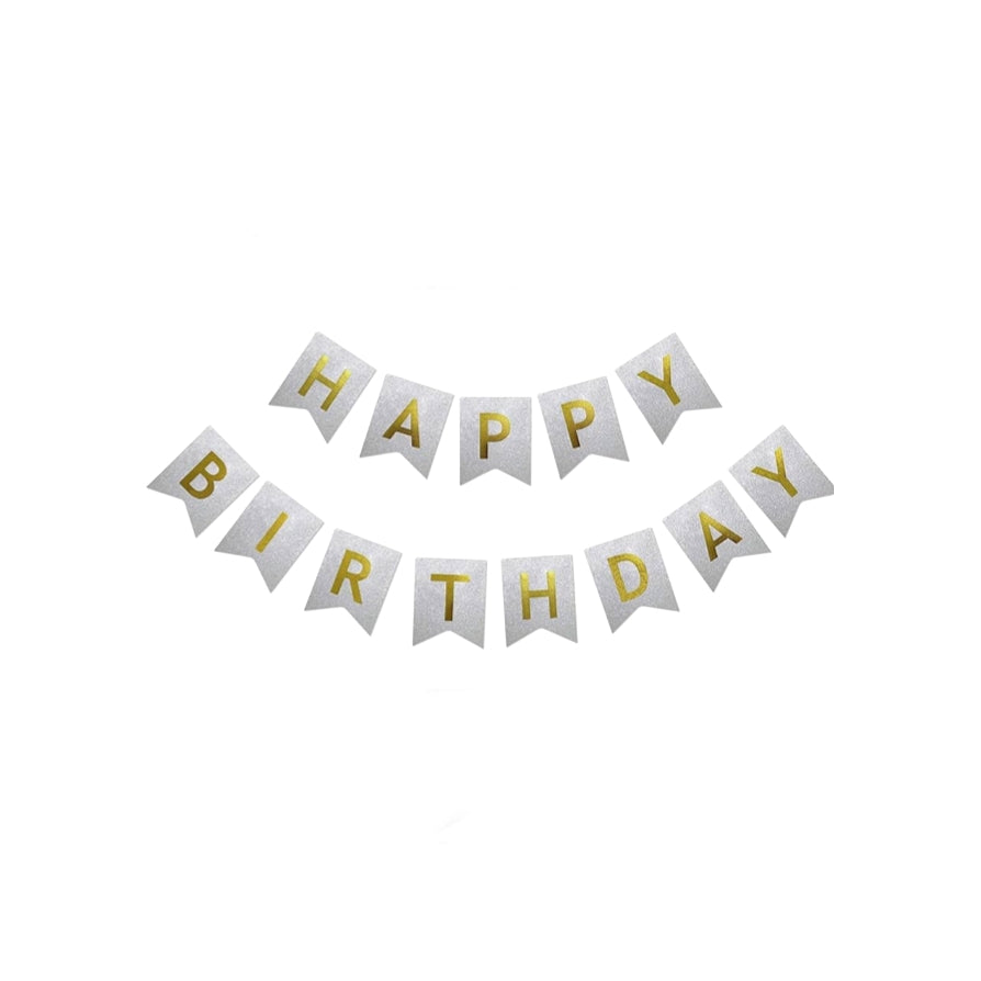 GLITTER HAPPY BIRTHDAY  BUNTING BANNER - SILVER