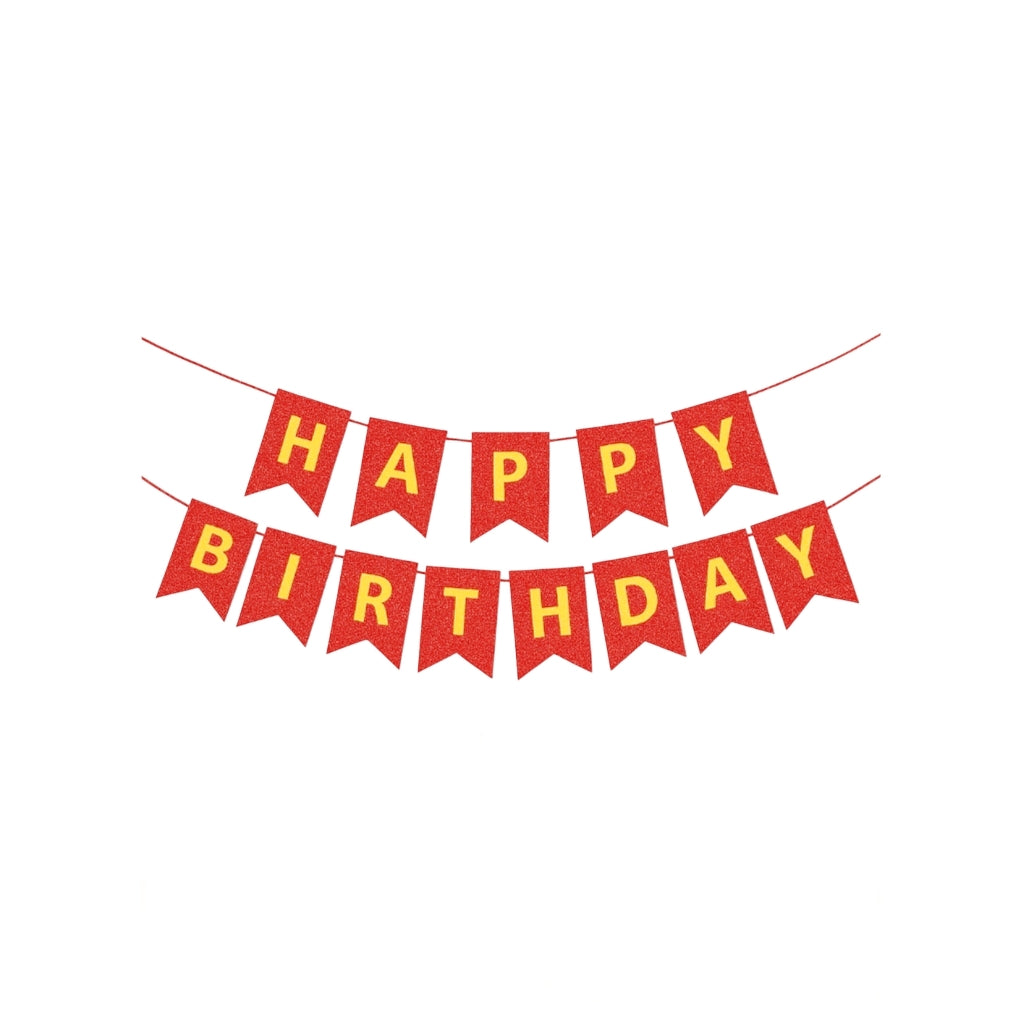 GLITTER HAPPY BIRTHDAY BUNTING BANNER - RED