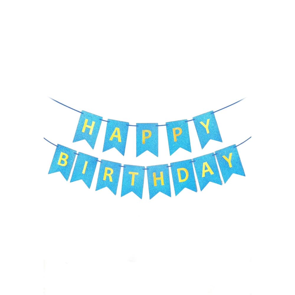 GLITTER HAPPY BIRTHDAY BUNTING BANNER - BLUE