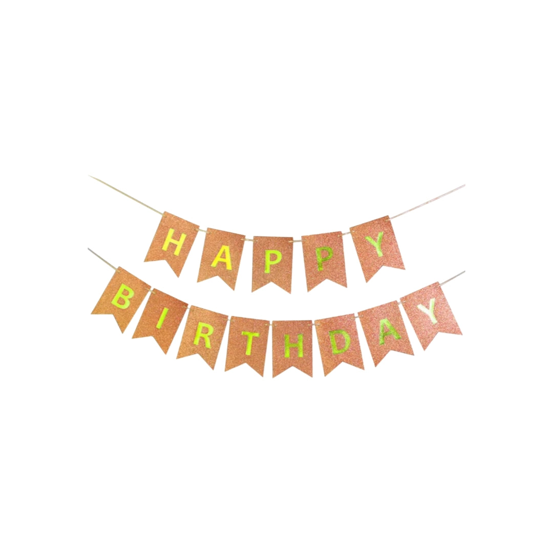 GLITTER HAPPY BIRTHDAY BUNTING BANNER - ROSE GOLD