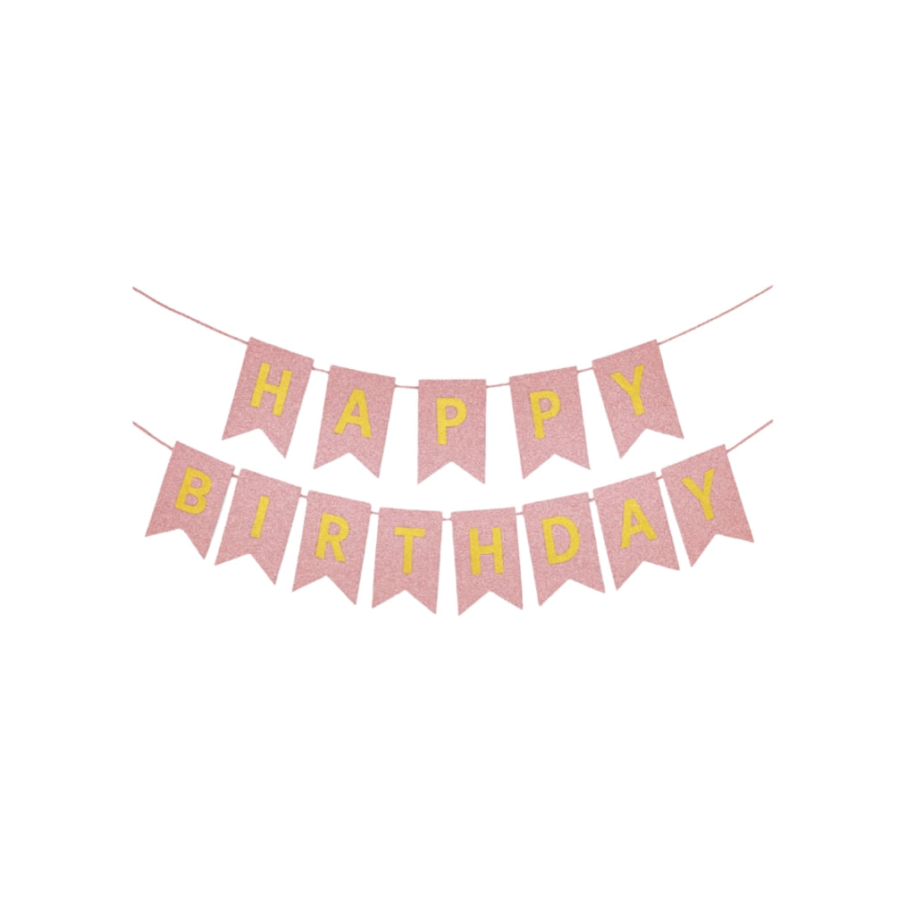 GLITTER HAPPY BIRTHDAY BUNTING BANNER - BABY PINK