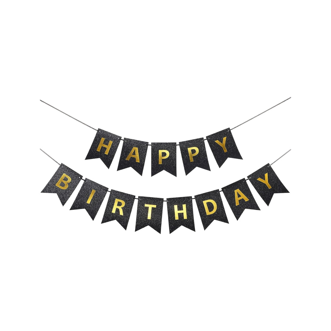 GLITTER HAPPY BIRTHDAY BUNTING BANNER - BLACK